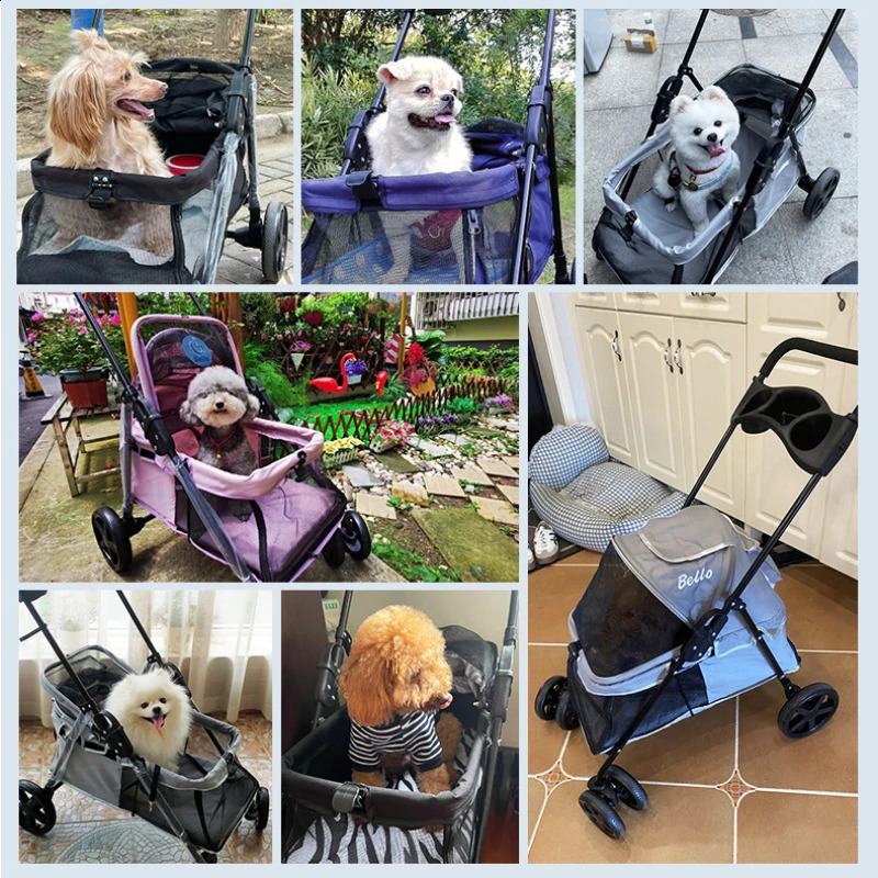 Pet Stroller 4 Wheels Little Dog and Cats Super Light Breathable Oxford Strollers Bearing with Cup Holder 15KG 240131