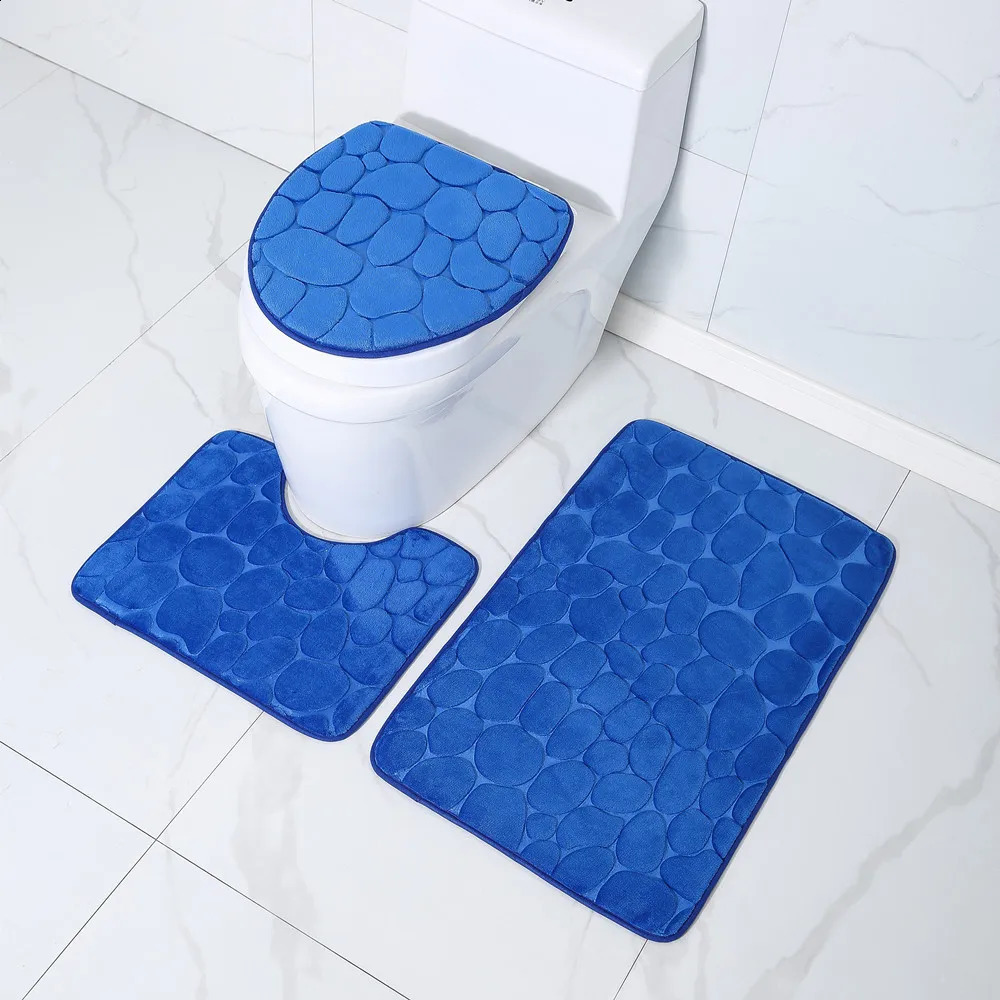 Toilet Seat Cover Set Bath Mat Shower Room Floor Rug Home Bathroom Anti-Slip Absorbent Doormat Pebbles Bathtub Decor Carpet 240122