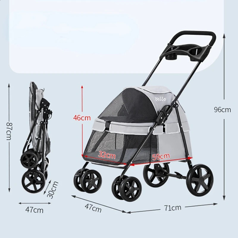 Pet Stroller 4 Wheels Little Dog and Cats Super Light Breathable Oxford Strollers Bearing with Cup Holder 15KG 240131
