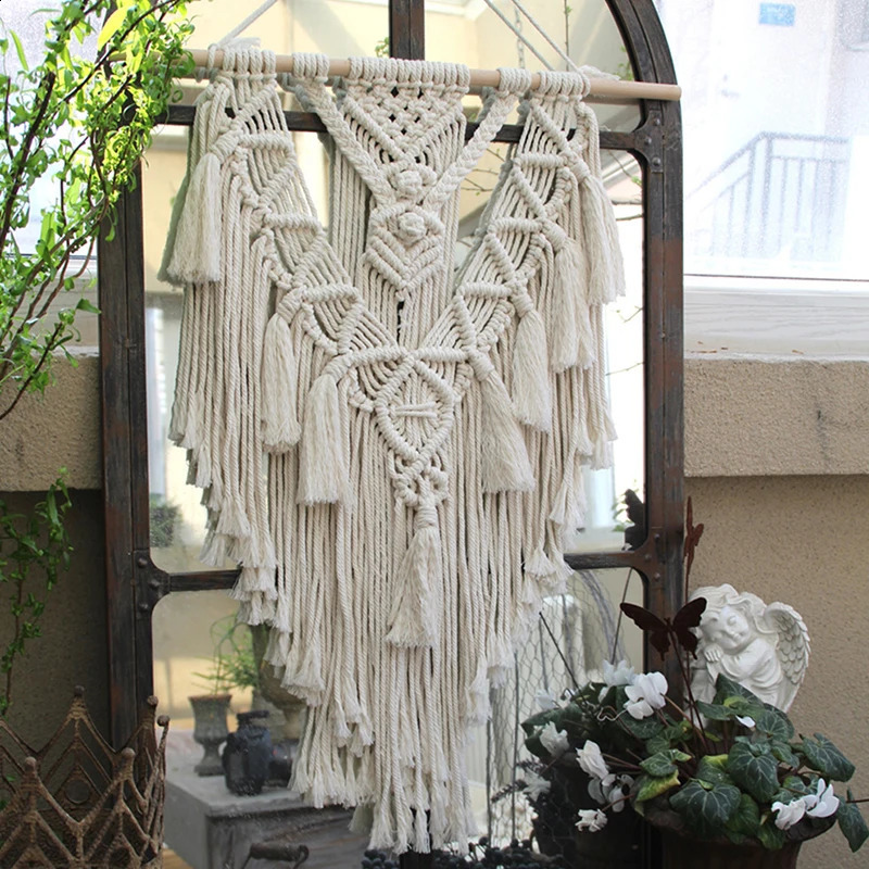 Macrame geweven wandtapijt Boho chic Boheemse geometrische kunst decor mooi appartement slaapzaal thuis kamer decoratie 240127