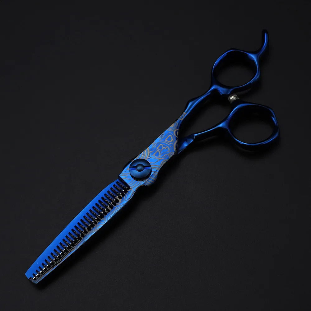 Professional 6 '' Upscale scissor Blue Damascus hair scissors haircut thinning barber tools cutting shears Hairdressing 240126