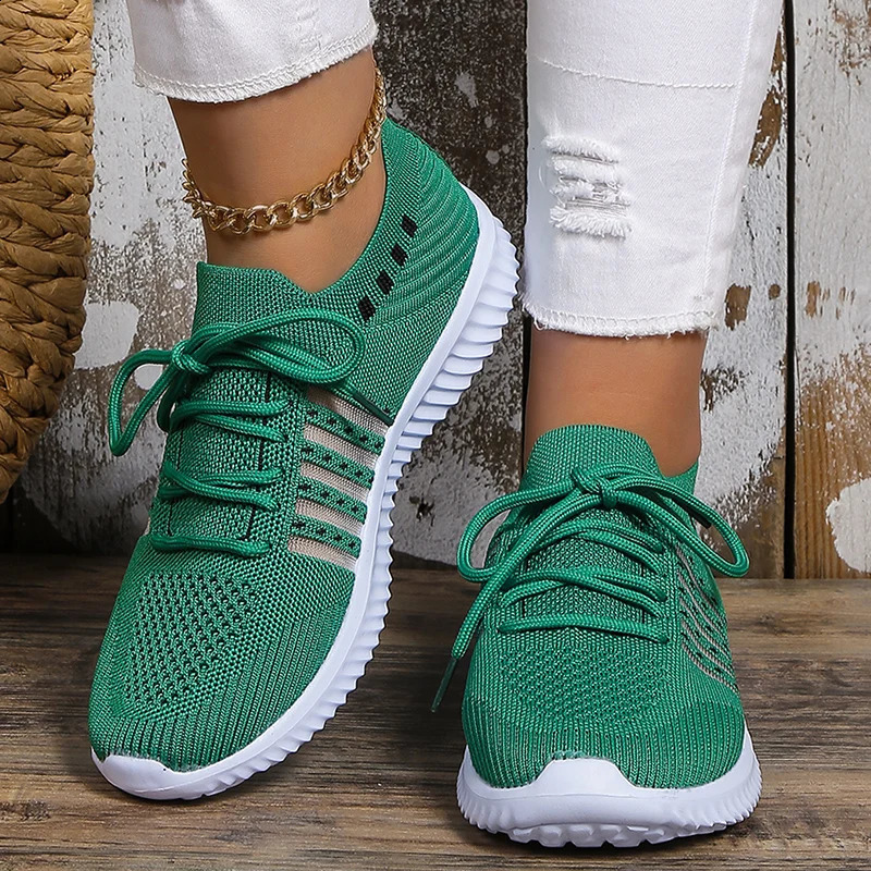 Plus Size Ademende Loopschoenen voor Dames Zachte Zool Breien Groene Sneakers Vrouw Lichtgewicht Antislip Casual 240126