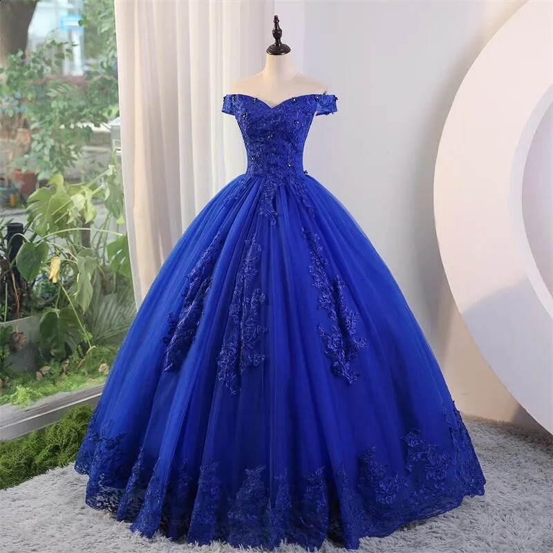 Gloria Summer Blue Quinceanera Dresses Sweet Flower Party Dress Luxury Lace Ball Gown Classic Boho Vestidos för Girls 240125