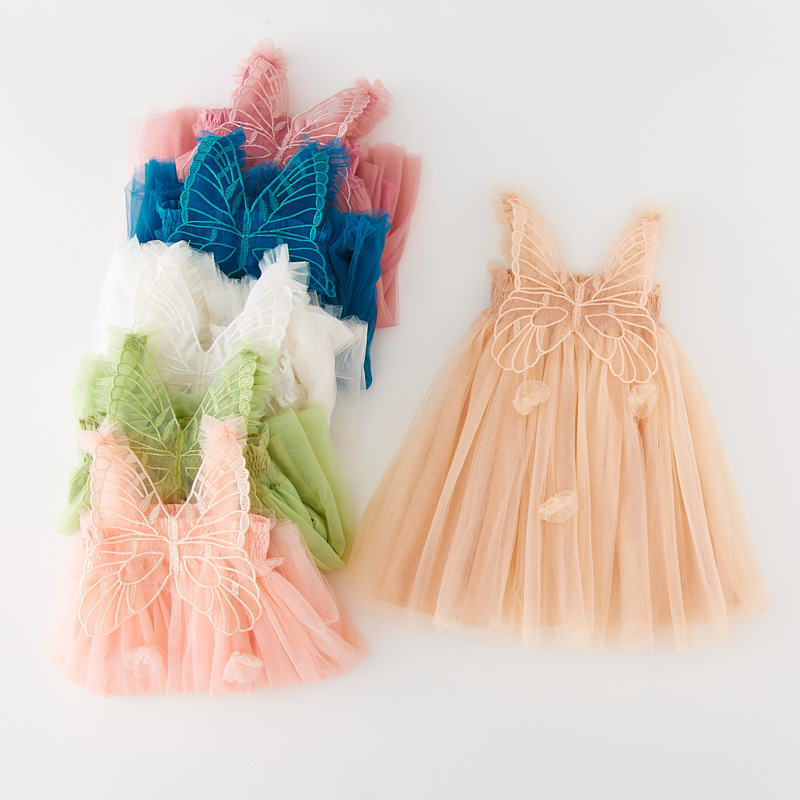 Children's Princess Skirt Mesh Dress Halter Little Dress Pompadour Dress Three-dimensional Wings Fairy Style Dress