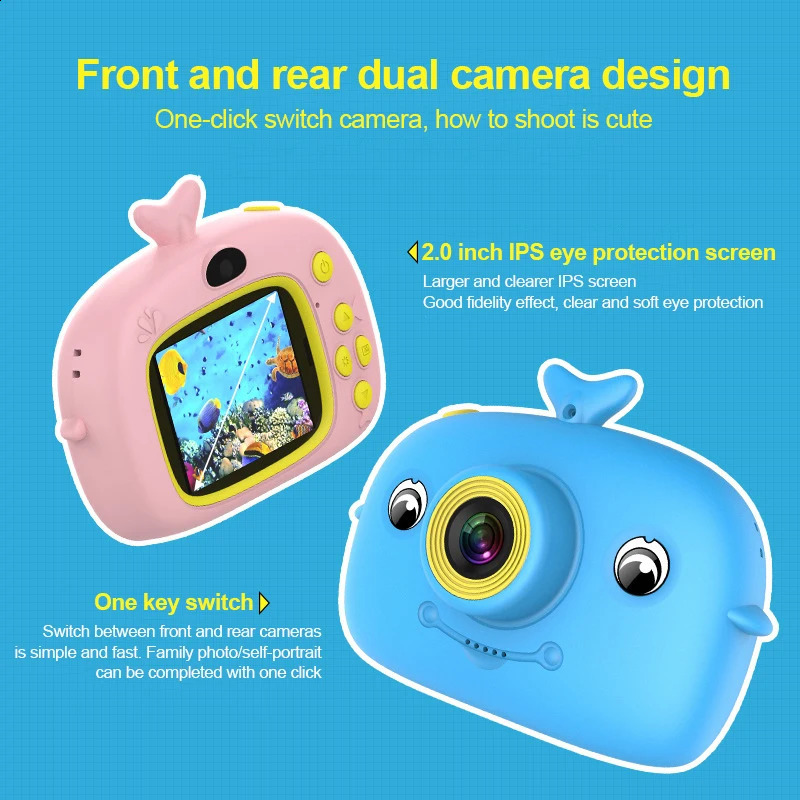 1500W Pixel Kids Digital Camera Mini Cartoon 20 Inch IPS Childrens Video For Toy Birthday Gift 240131