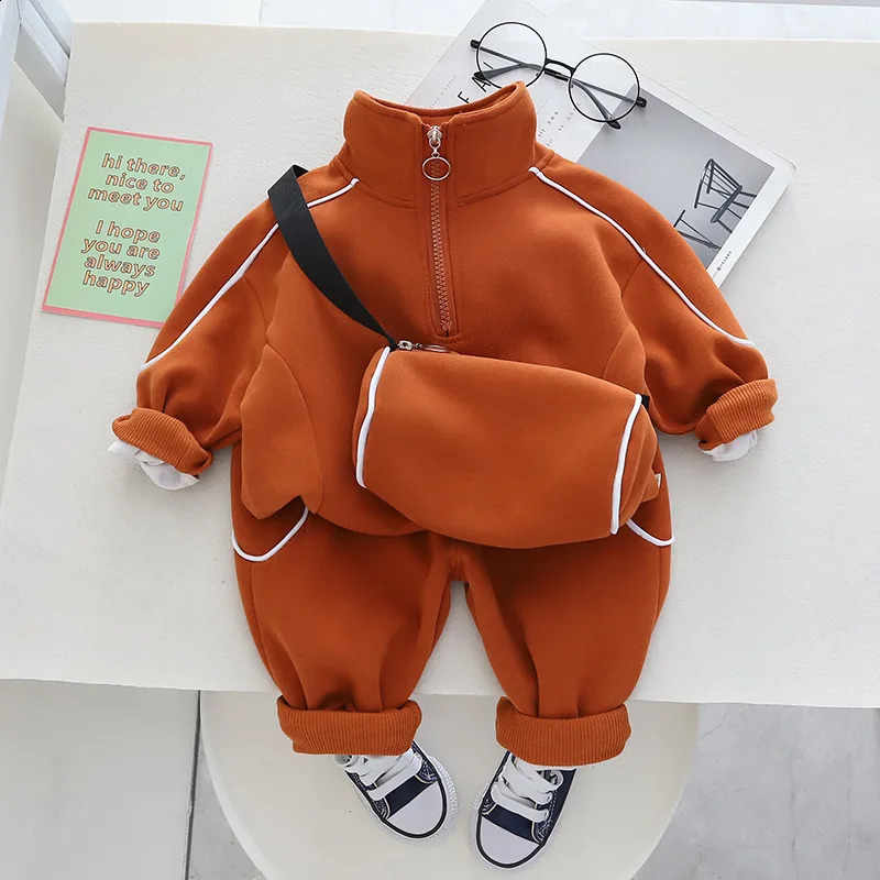 Nouveau printemps été et automne vêtements pour enfants coton fermeture éclair haut pantalon poche 3 pièces/ensemble bébé vêtements décontractés vêtements de sport pour enfants 1-5 ans 240218