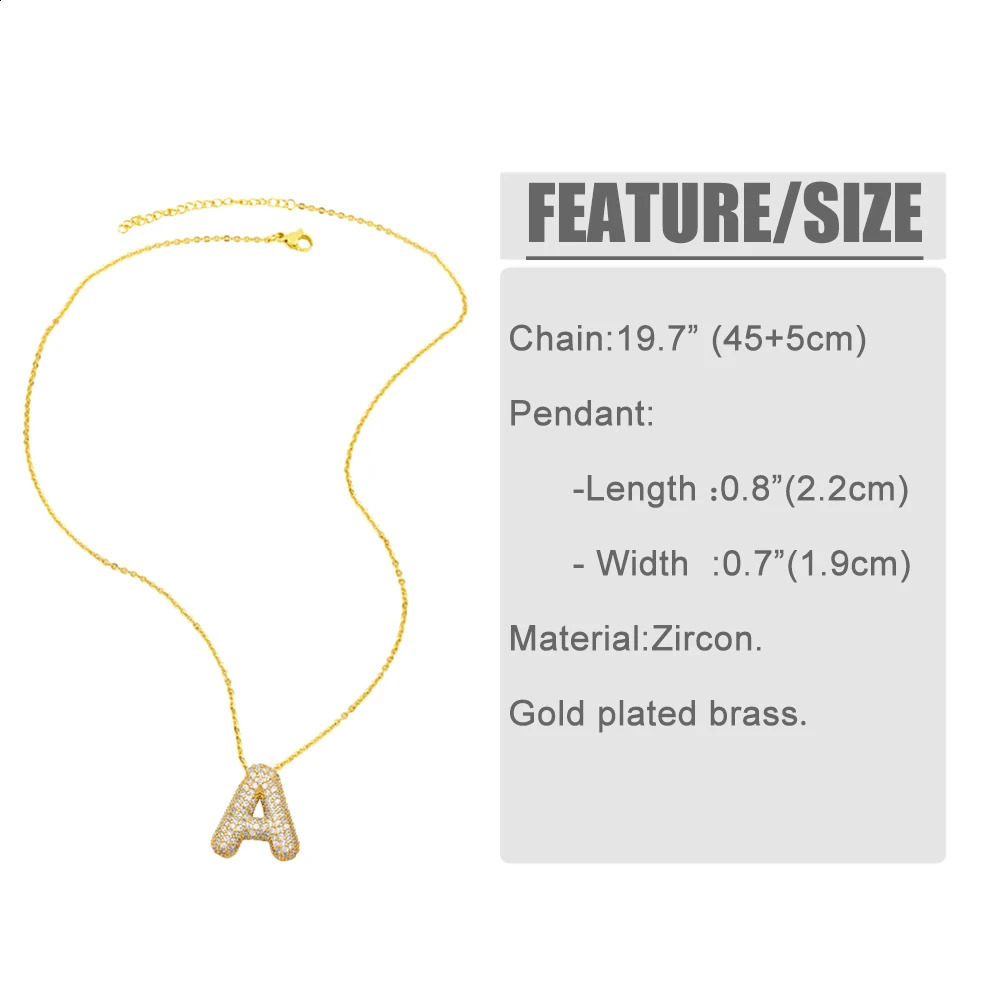 FLOLA Chunky Clear Crystal Initial Necklaces For Women Balloon 26 Letters Custom Name Necklace Gold Plated Jewelry Gifts nkeb798 240202