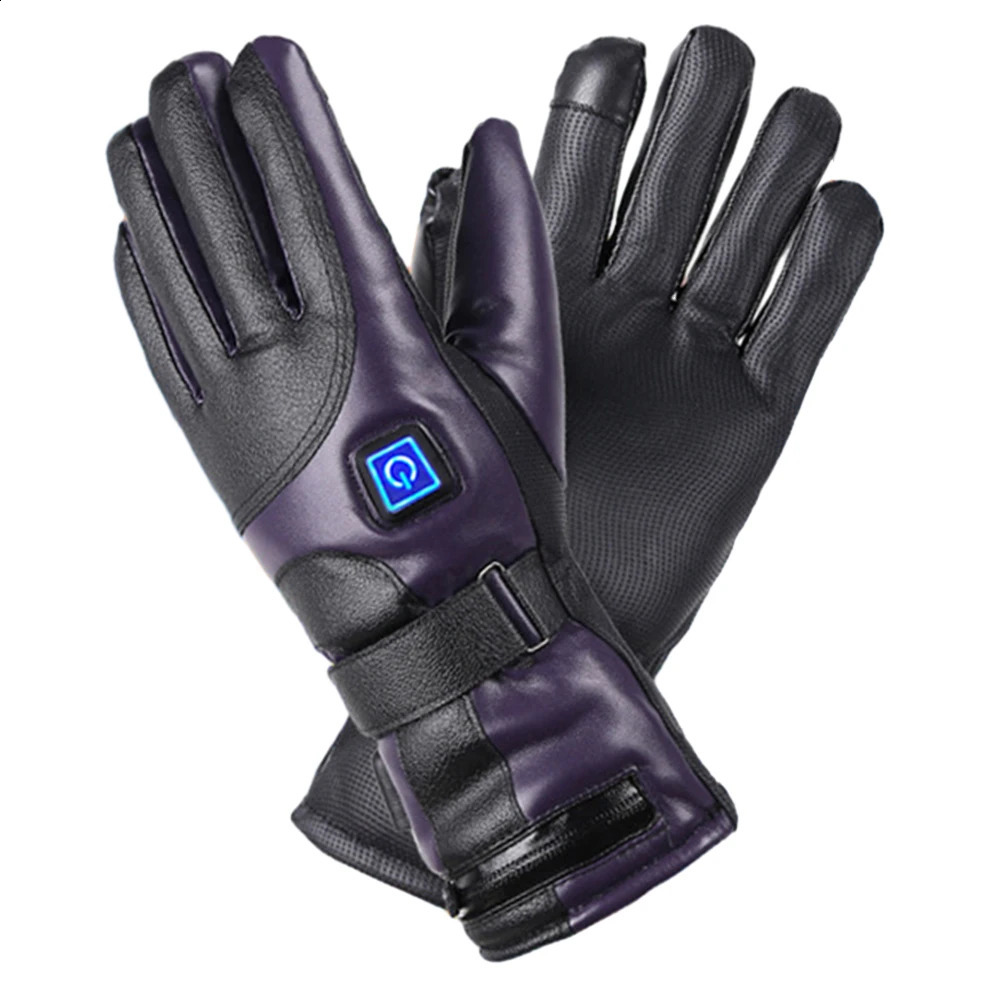 Gants de moto chauffants unisexes 3 modes de chauffage Gants de chauffage électrique Cuir PU imperméable pour les sports de plein air d'hiver 240124