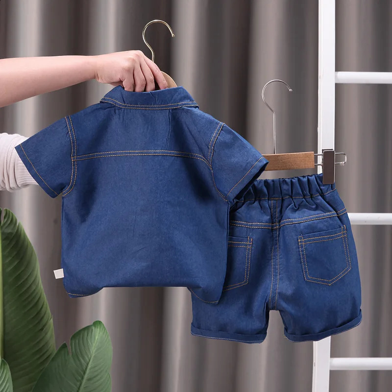 Ensemble de vêtements d'été pour bébé d'âge préscolaire, haut à manches courtes et revers en denim pour enfants, 2 pièces/ensemble, vêtements décontractés pour bébé, vêtements d'athlétisme pour enfants 240218