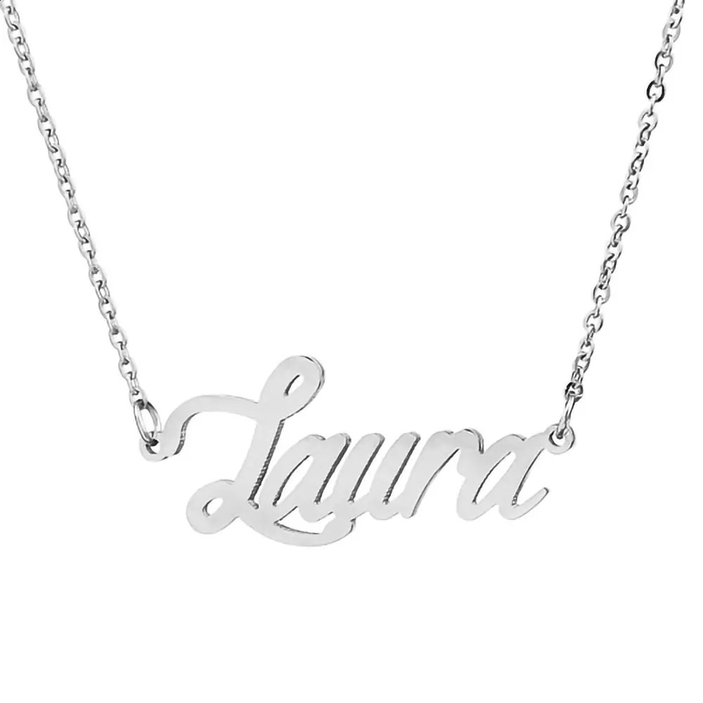 Laura Namenskette für Damen, Edelstahlschmuck, vergoldeter Namensschild-Anhänger, Geschenk für Mutter, Freunde, 240127