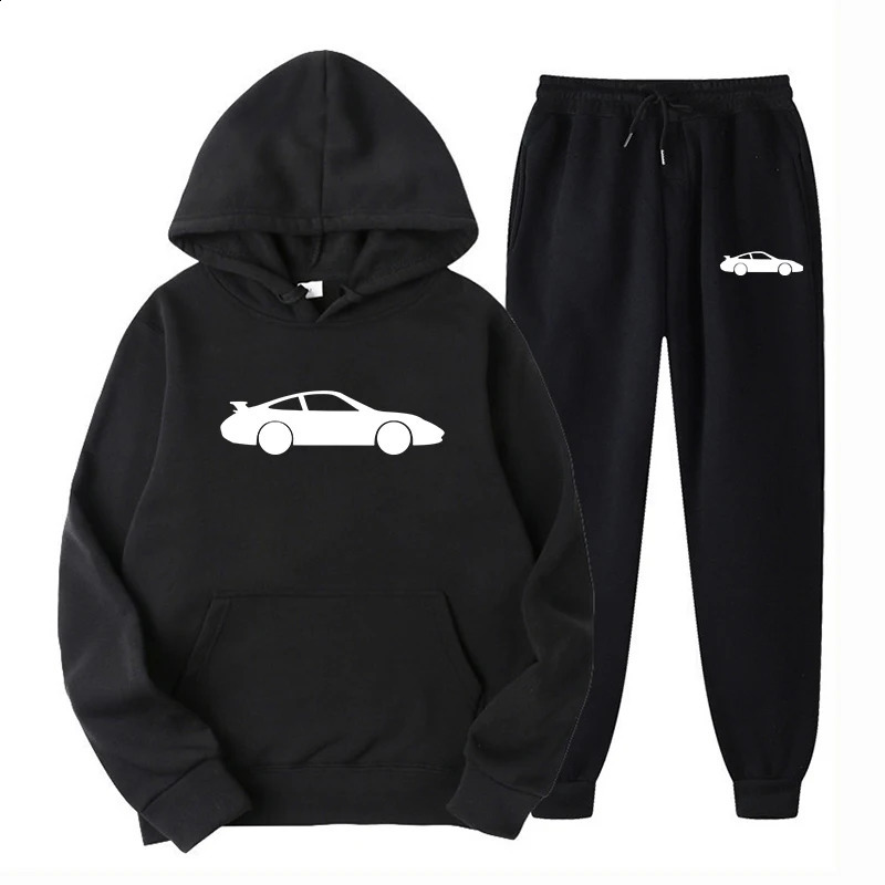 Mens Hoodie Set Women Sweatshirt Set Casual Longsleved Hoodies Pants Polar Fleece Two Piece Suits Car Printed Sweatpants 240131