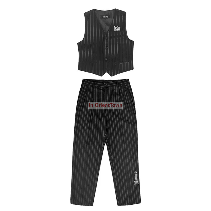Hip Hop Suit Locking Vest Machine Dance Clothing Vest + Pants Popping Street Dance Performance Suit Men Street Dance Stage Suits