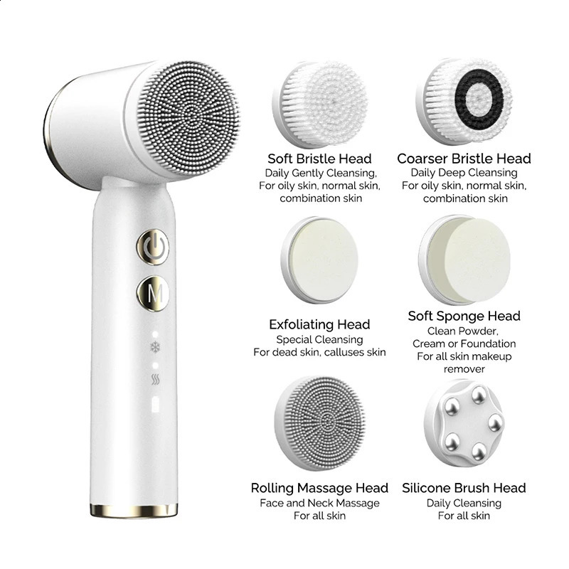 LED Screen Touch Control Cold Compress IPX6 Grade Waterproof Eelectric Ultrasonic Cleansing Silicone Face Brush 240119