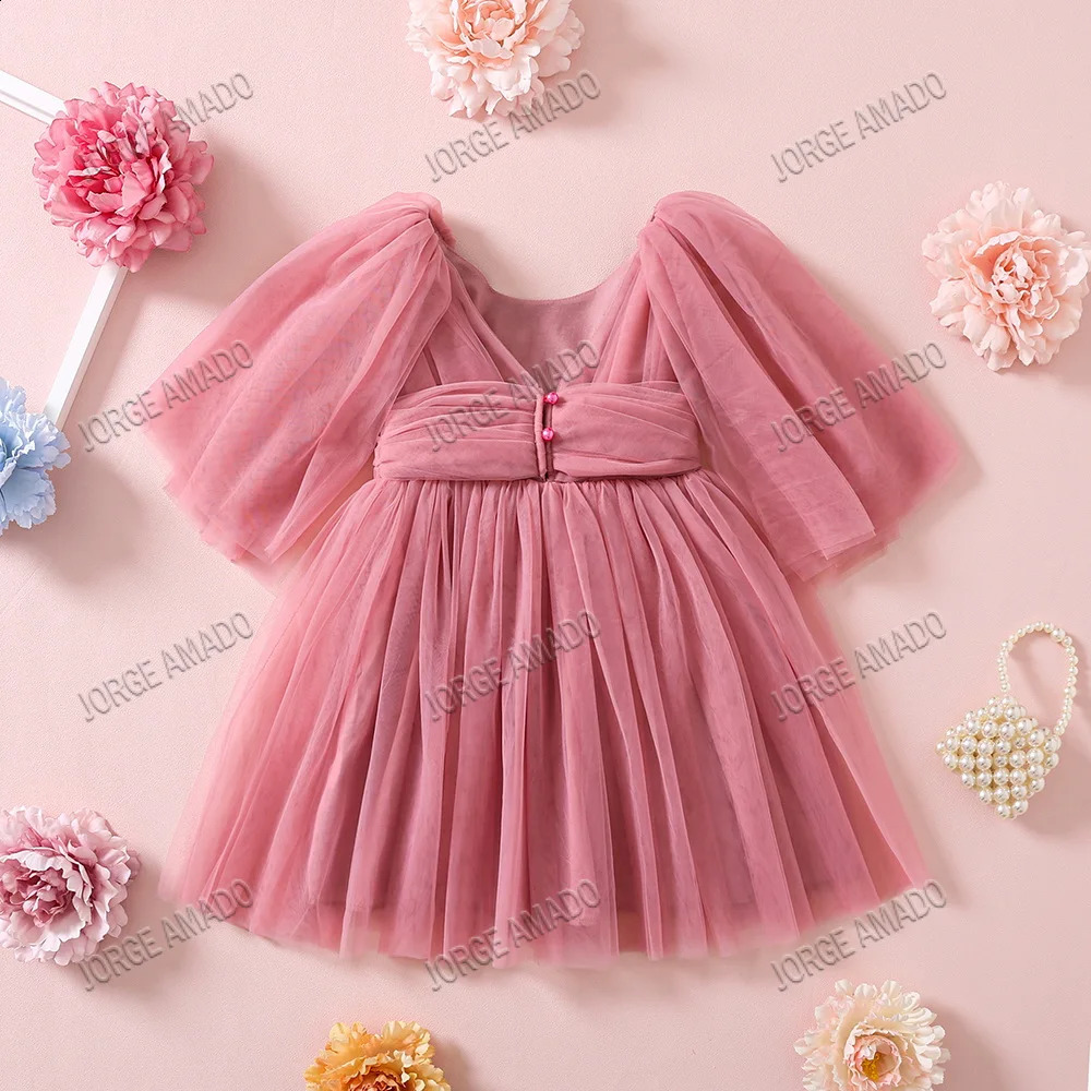 Sukienka urodzinowa Baby Birthday Flower Girl Wedding Chrzest bez rękawów satynowy impreza księżniczka formalne ubrania E70032 240126