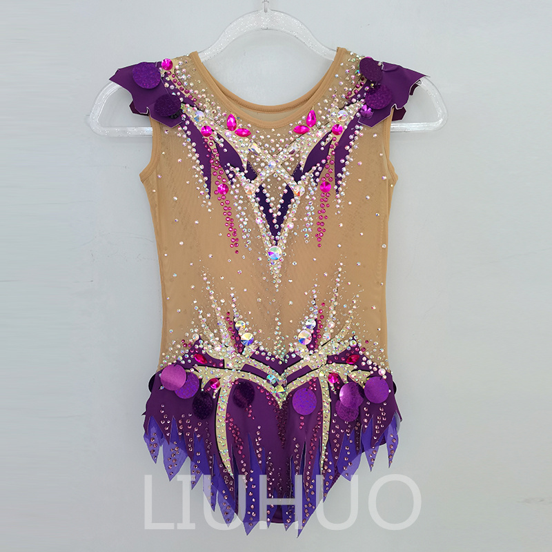 Liuhuo Personaliza Cores Ginástica Rítmica Leotards Girls Meninas Competição Artista de Ginástica Desempenho de Ginástica Vestir Cristais de qualidade Purple