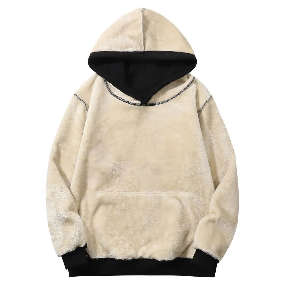 Kış kapüşonları kalın sıcak kuzu swokool kapüşonlu pantolon erkek sweatshirtler marka gündelik sweatshirt moda termal rüzgar geçirmez unisex sp 240202