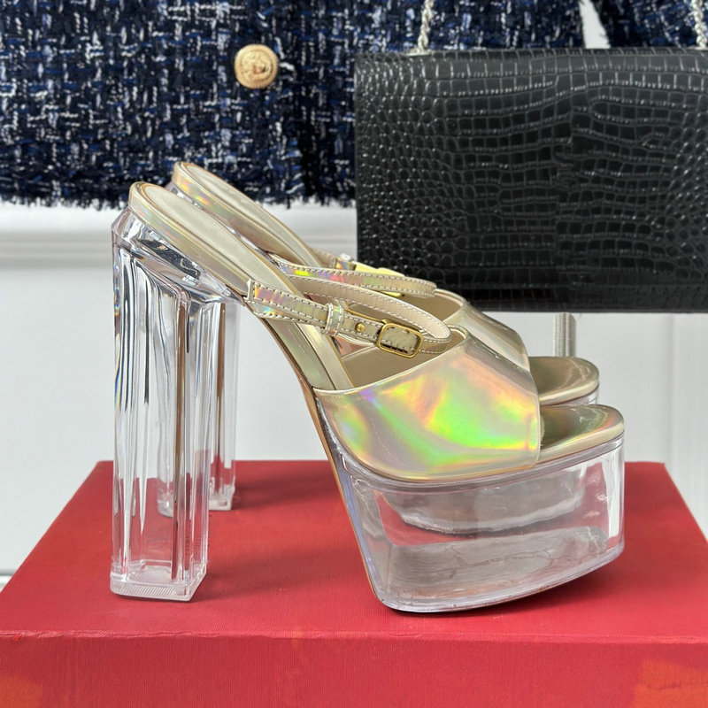 Chaussures de créateurs Plate-forme imperméable transparente Sandales à talons hauts Pantoufles pour femmes de mode Boucle classique en cuir véritable Sandales de créateurs à talons hauts de 14,5 cm avec boîte