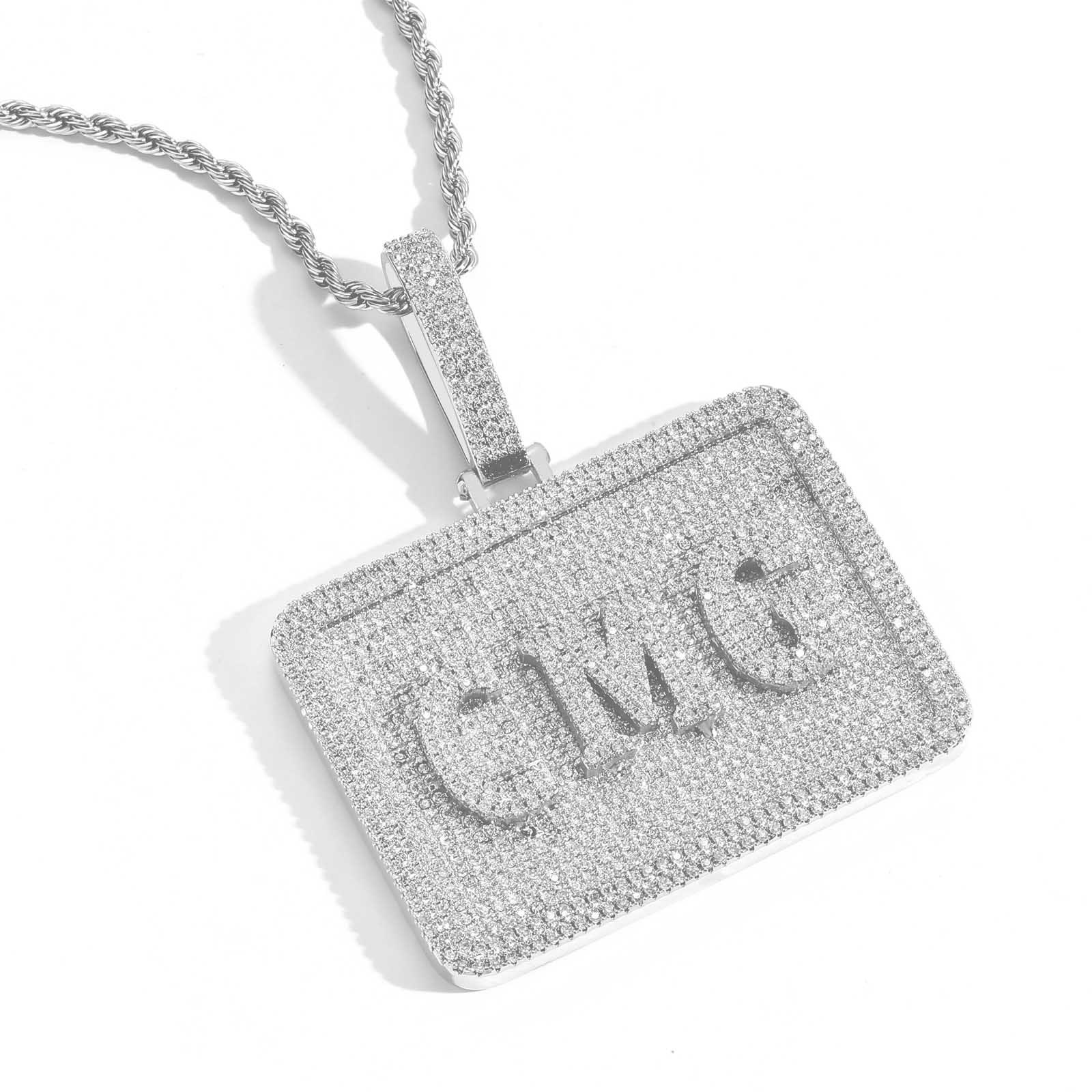 New Designer Fashion Personality Squared Custom Women Men Hip Hop Iced Out Mossinate Letter Name Plate Pendant