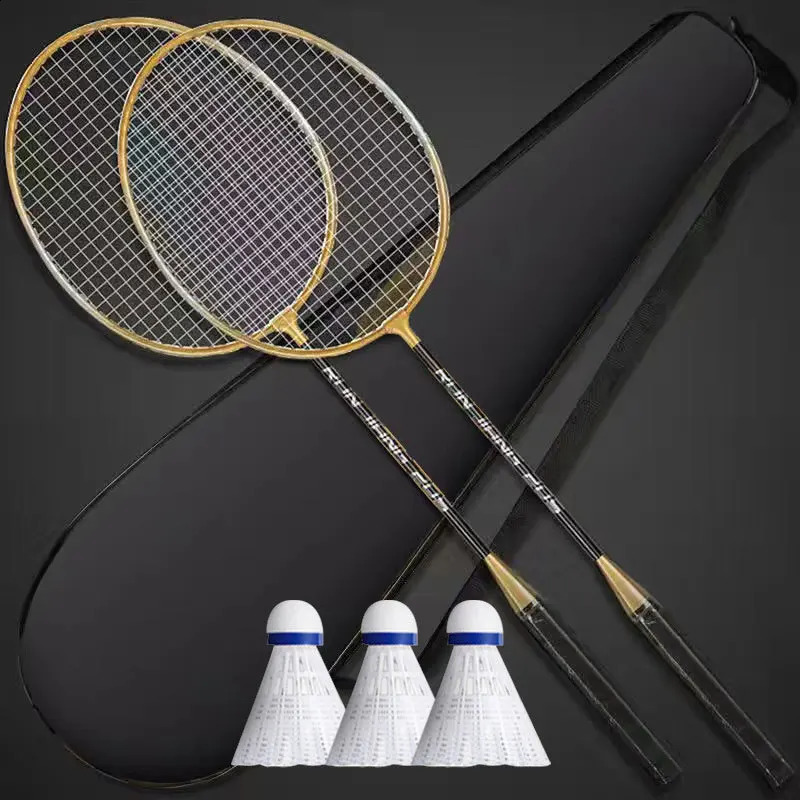 2 pçs profissional raquetes de badminton e saco de transporte conjunto duplo conjunto raquete de badminton ao ar livre indoor velocidade esportes acessórios 240122