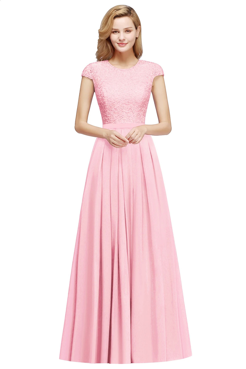Chiffon Candy Pink Lace aftonklänningar Kvinnor marinblå elegant korta ärmar formella bröllop prom party klänningar mantel de soiree 240124