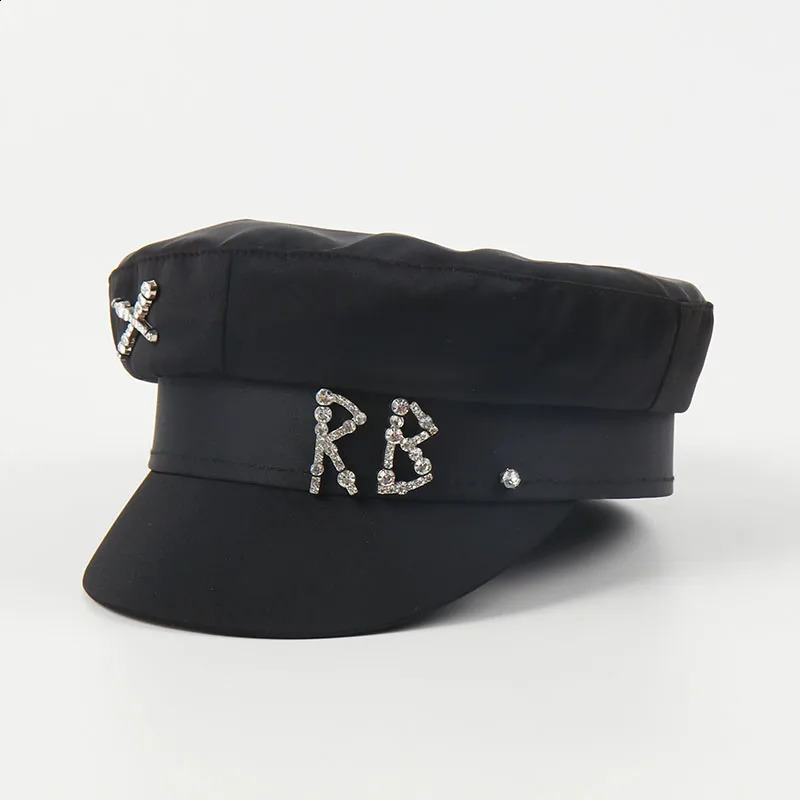 Boné militar de design de luxo para mulheres homens padeiro menino tendência sboy chapéu capitão senhoras carta chapéus pretos 240130