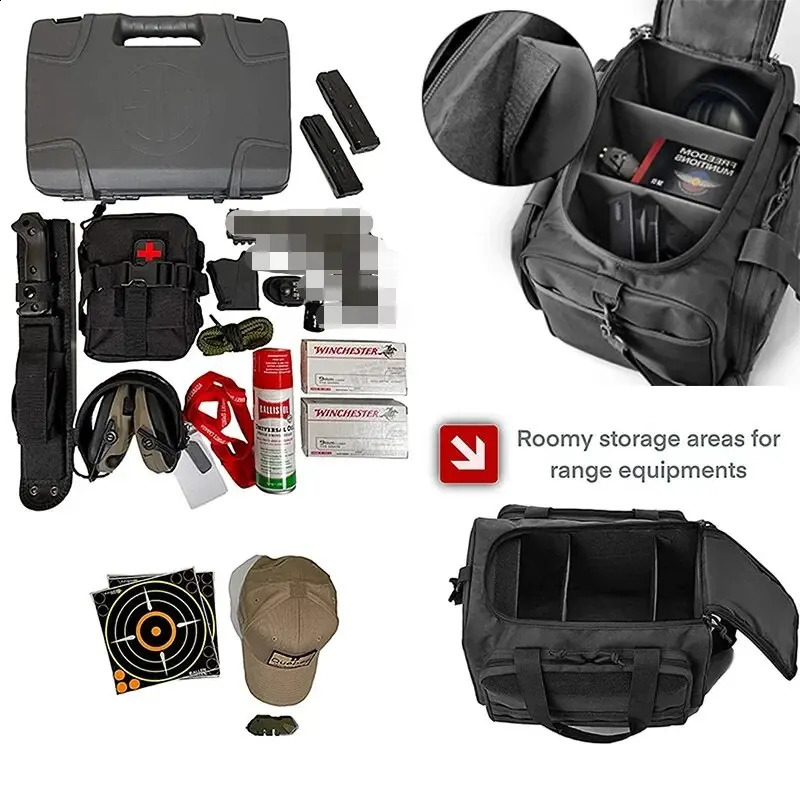 Gun Range Storage Bag Molle System Outdoor Hunting Accessory Nylon Tactical Case Bags Pistol Tool Shoulder Pack Sniper Black 240127