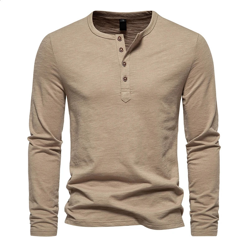 Herbst Herren Henley-Kragen langärmelige T-Shirts solide lässige Top einreihige T-Shirt weiche Bodenbildung Shirt 240123