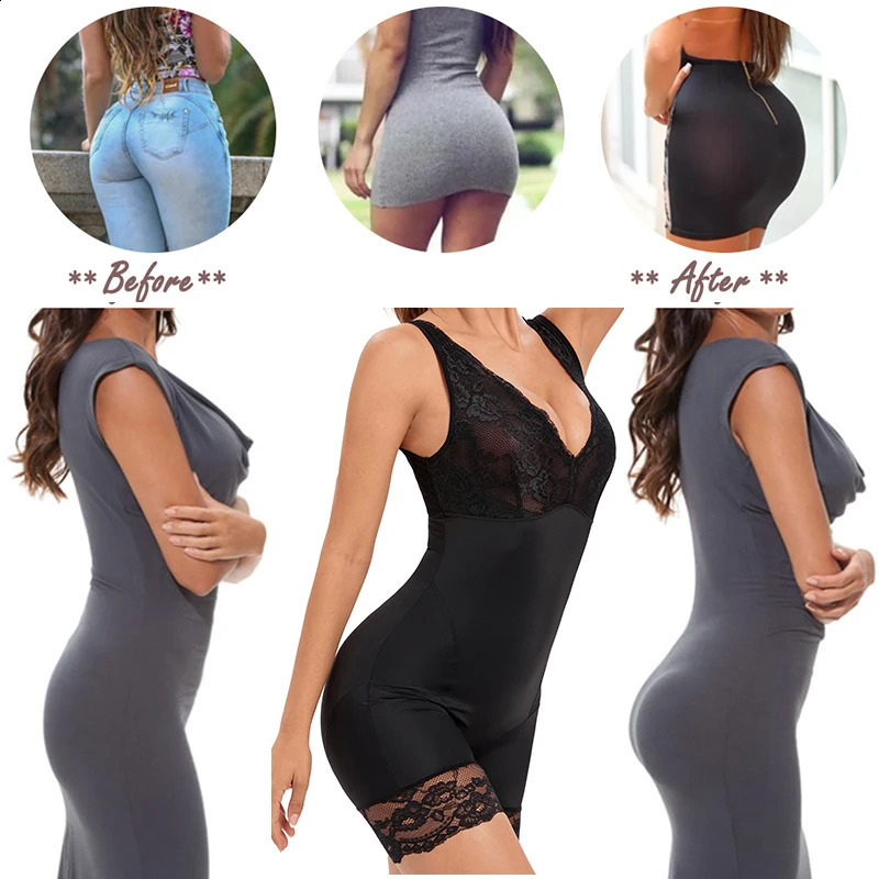 Shapewear Women Full Body Shaper Slimming Bodysuits Lace Corset midjetränare som formar underkläder Postpartum Recovery Mante 240130