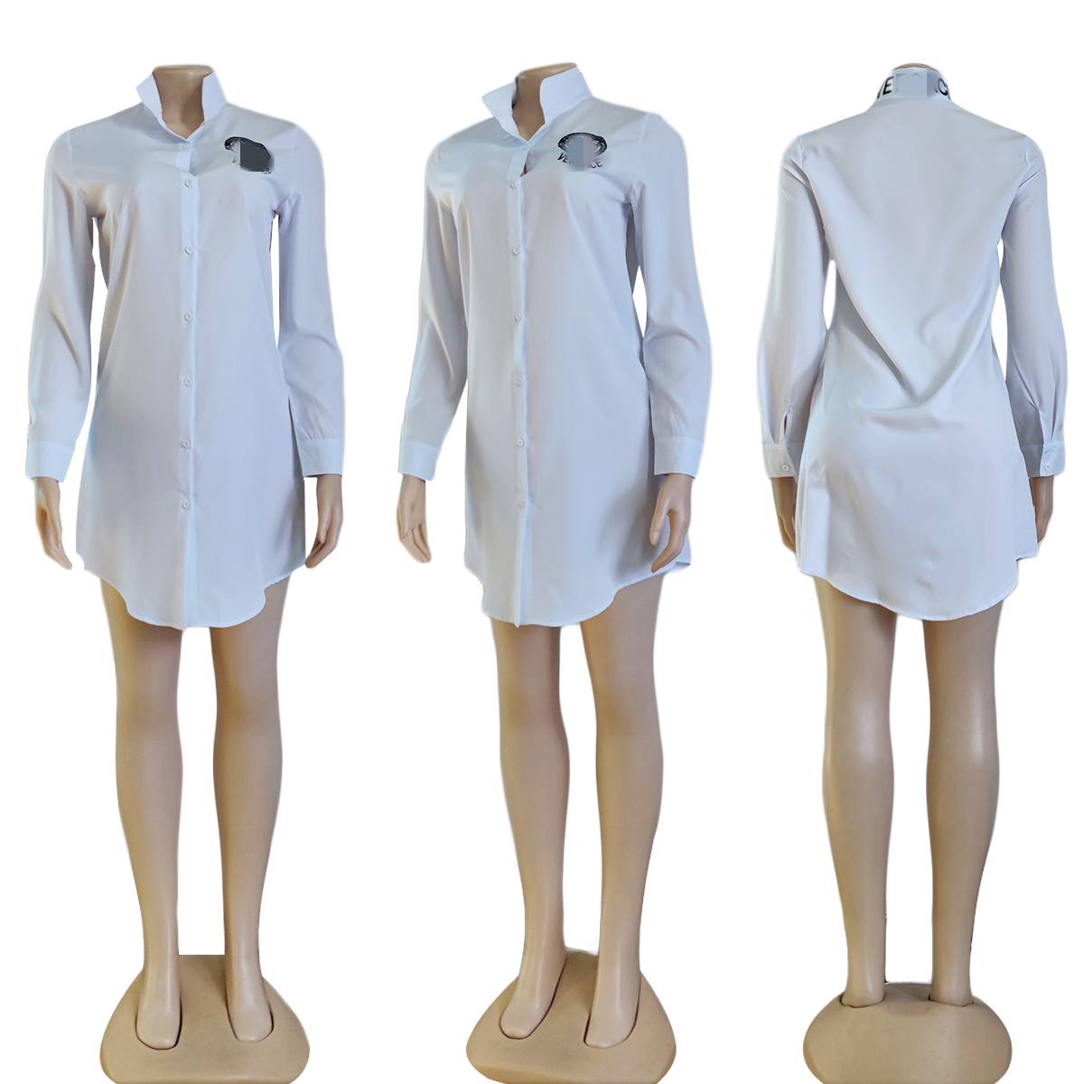 2024 frühling Hemd Kleider Frauen Casual Revers Hals Langarm Kurze Mini Kleid Freies Schiff