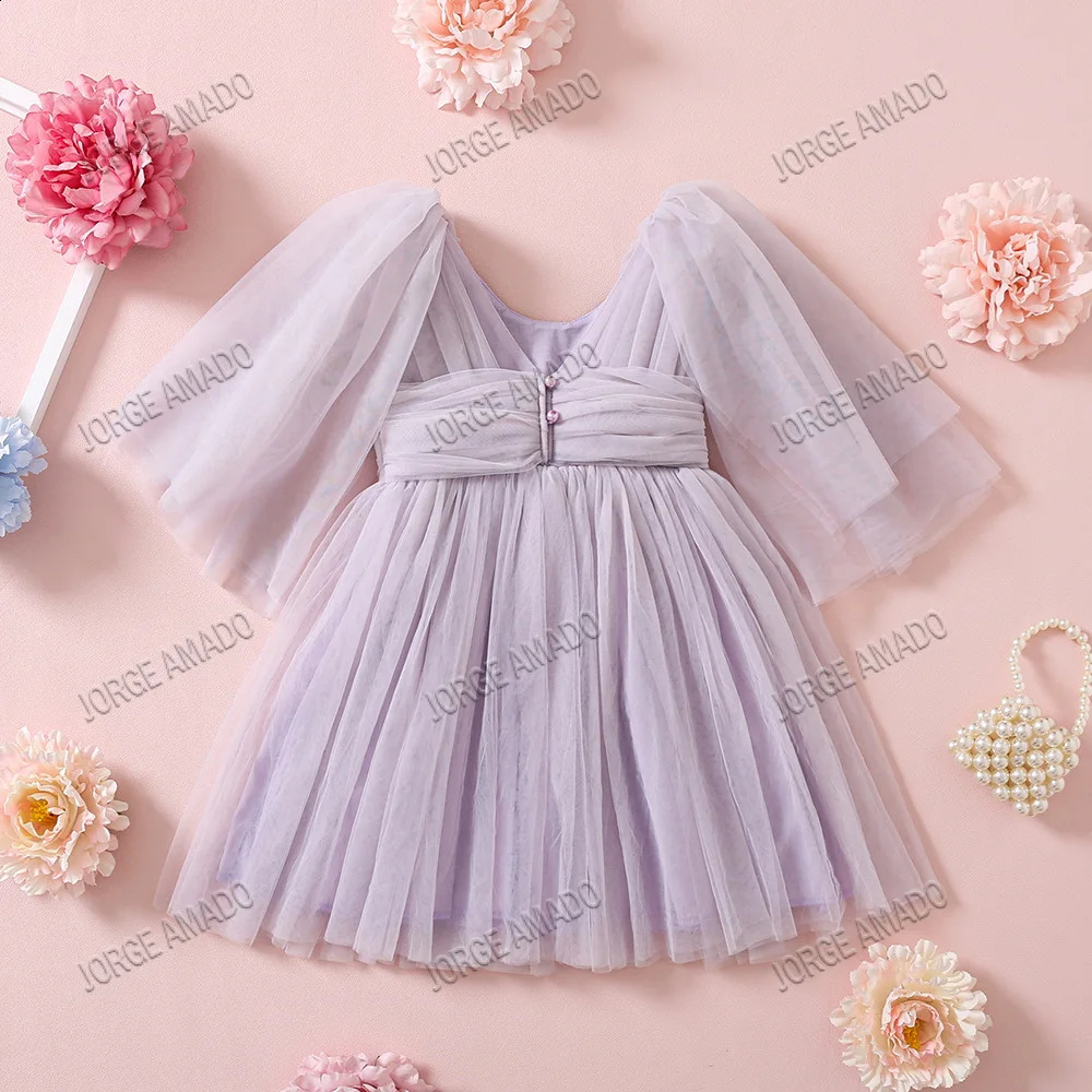 Sukienka urodzinowa Baby Birthday Flower Girl Wedding Chrzest bez rękawów satynowy impreza księżniczka formalne ubrania E70032 240126