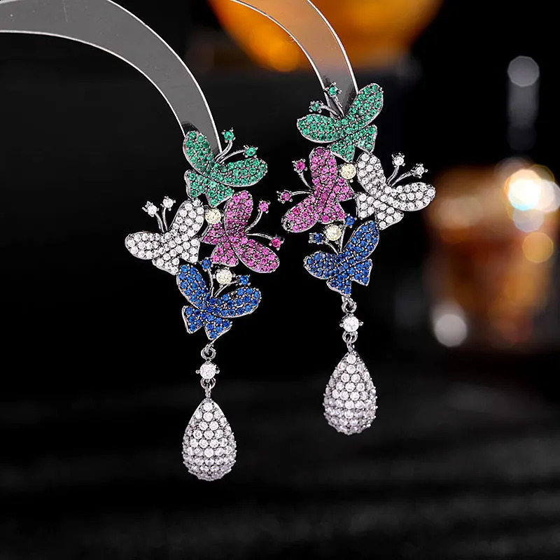 SINZRY sale gorgeous party jewelry cubic zircon butterfly insect exaggerated dangle earrings for women 240124