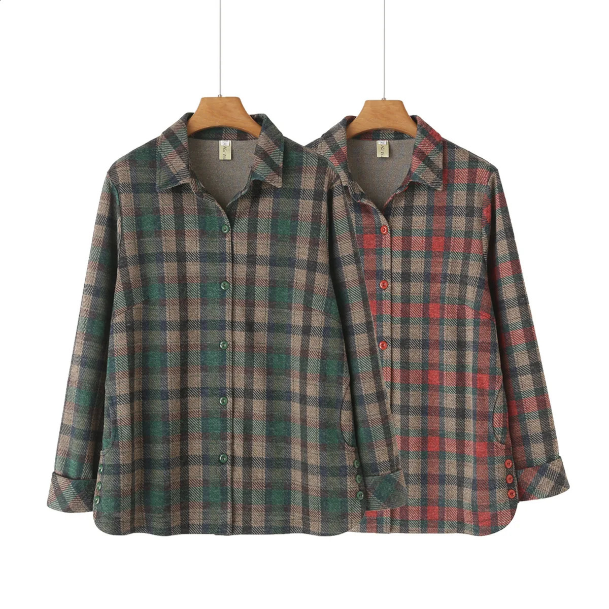 Long-sleeved Plaid Shirt Women Plus Size Autumn Winter Casual Clothing Blouses Outwear G51 8918 240202