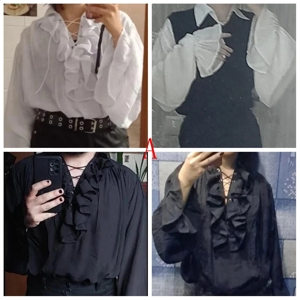 Camisa pirata masculina príncipe poeta camisas medieval bucaneiro babados rendas até renascentista blusa gótica vintage tops 240202