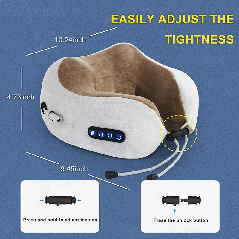 Electric Neck Massager With Heat Vibration 3D Kneading Shiatsu Massage U Shaped Pillow For Shoulder Cervical Pain Relief Fatigue 240118