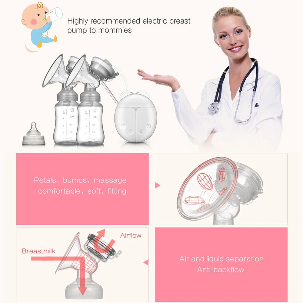 ZIMEITU Double Electric Breast Pumps Powerful Nipple Suction USB Electric Breast Pump with Baby Milk Bottle Cold Heat Pad Nippl 240130