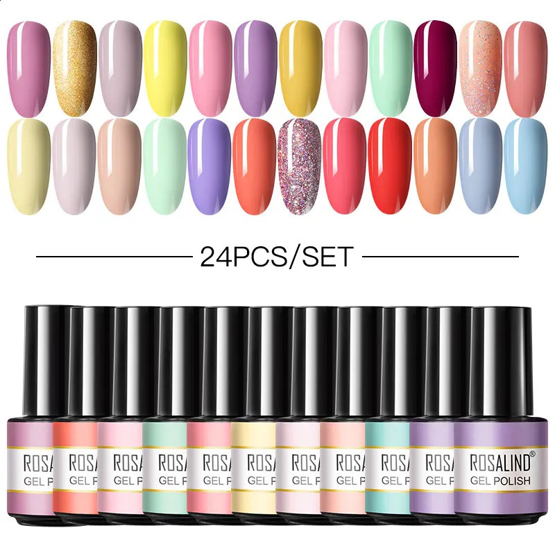 ROSALIND Gel vernis ensemble hiver Semi Permanent hybride Gel vernis besoin laque Base couche de finition ongles Art pour Kit de vernis à ongles 240127