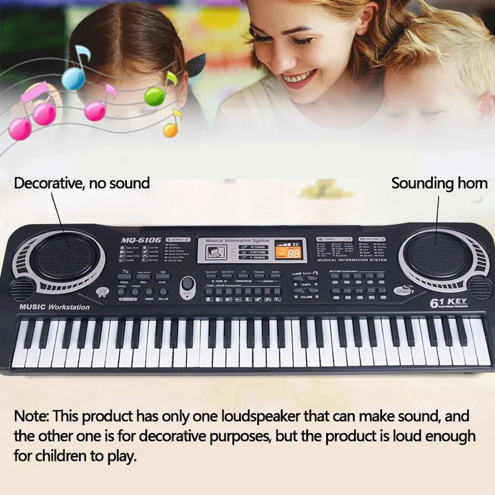 Kids Electronic Piano Keyboard Portable 61 37 Keys Organ with Microphone Education Toys Musical Instrument Gift for Child Begi 240131