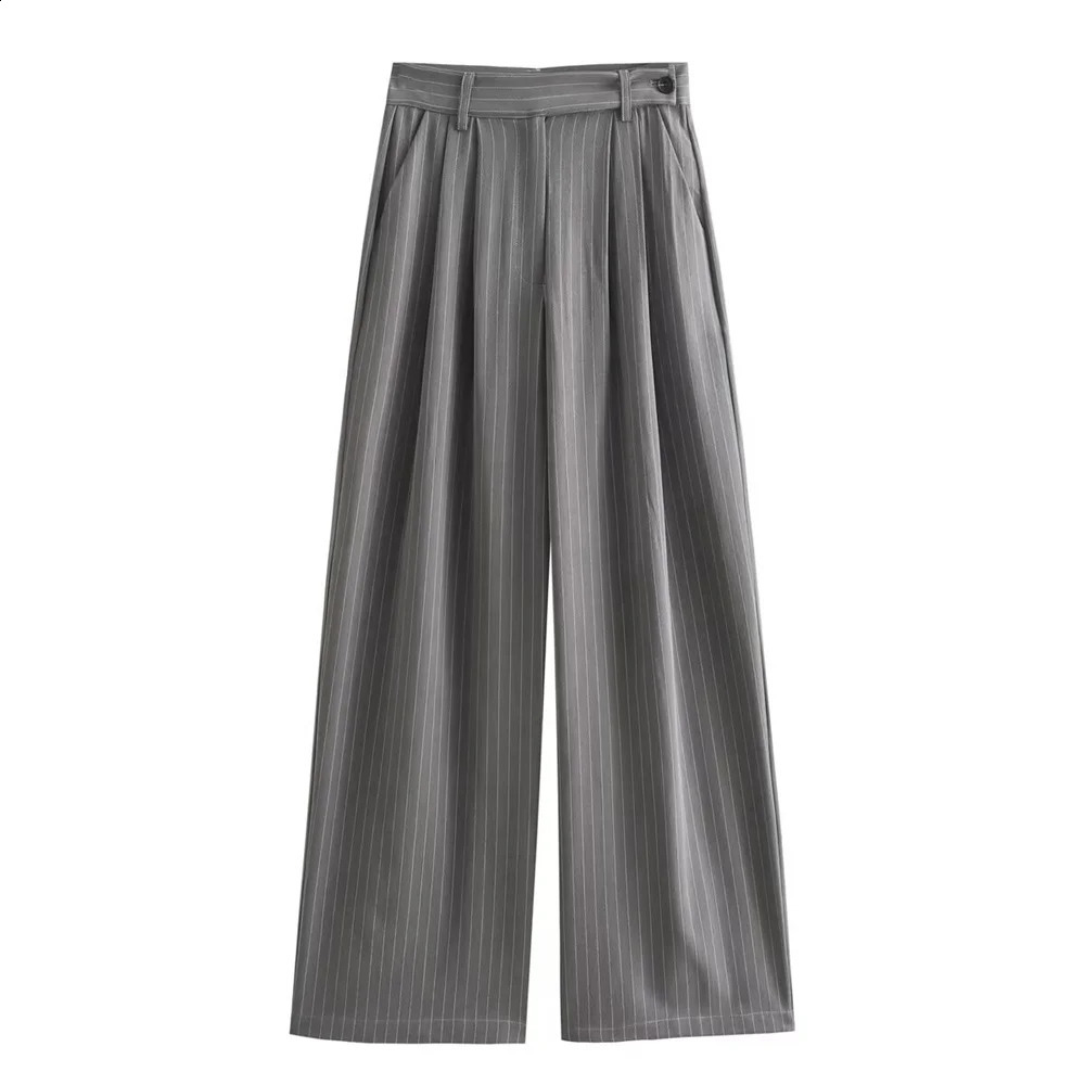 Taop Za Prodotto l'inizio della primavera Set di pantaloni larghi a righe con giacca e pantaloni a righe casual alla moda da donna 240130