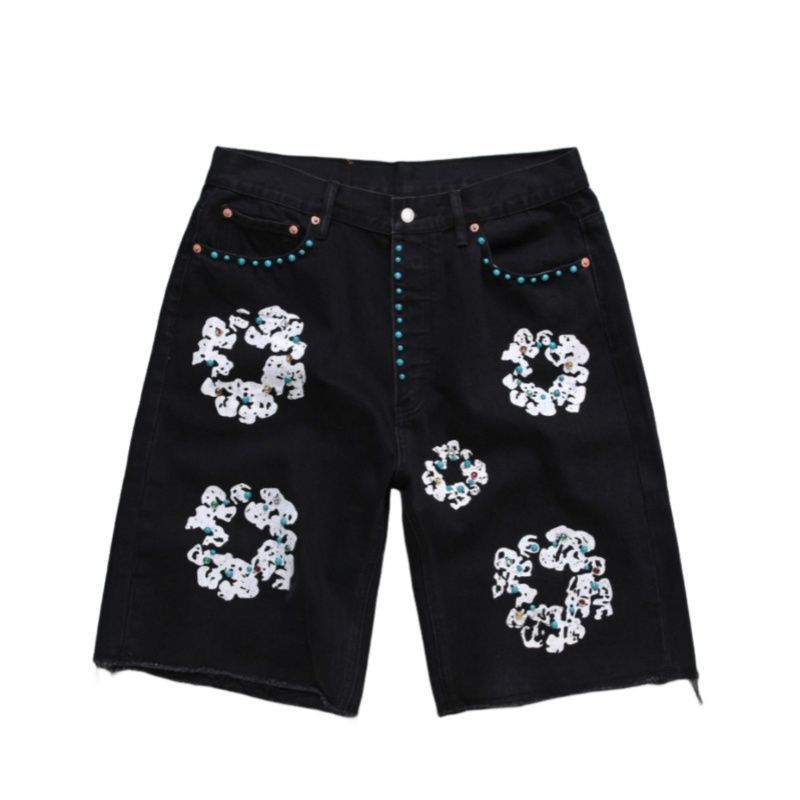 jeans shorts men designer short damen Mens jeans Shorts Motorcycle biker jeans Rock Revival Black White Flower Short Pants Skinny Slim Ripped hole Mens Denim Clothes