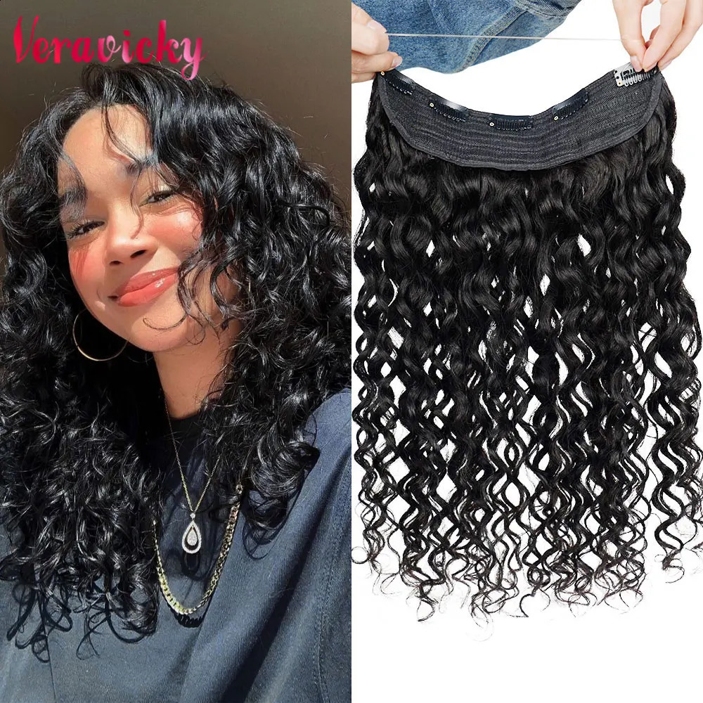 Fish Line Clips in Hair s Natural Curly wave 14 24 100 Human with Invisible Adjustable wire 240130