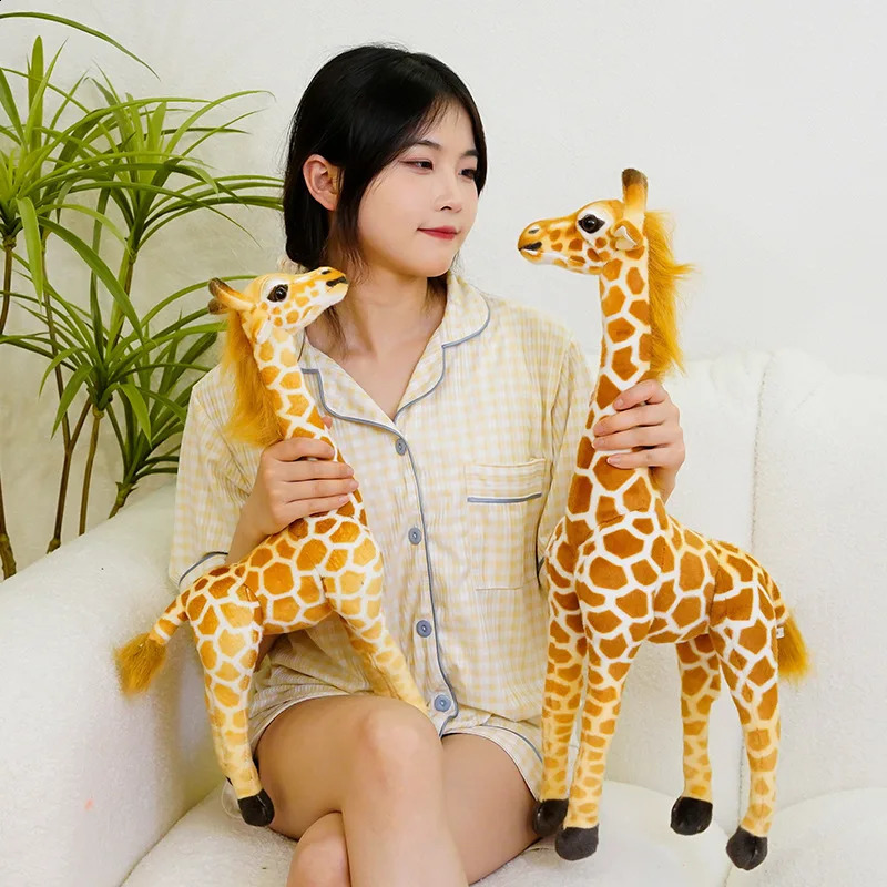 Énorme vraie vie girafe en peluche jouets mignons poupées d'animaux en peluche modèle de simulation douce de haute qualité cadeau d'anniversaire enfants chambre décor 240202