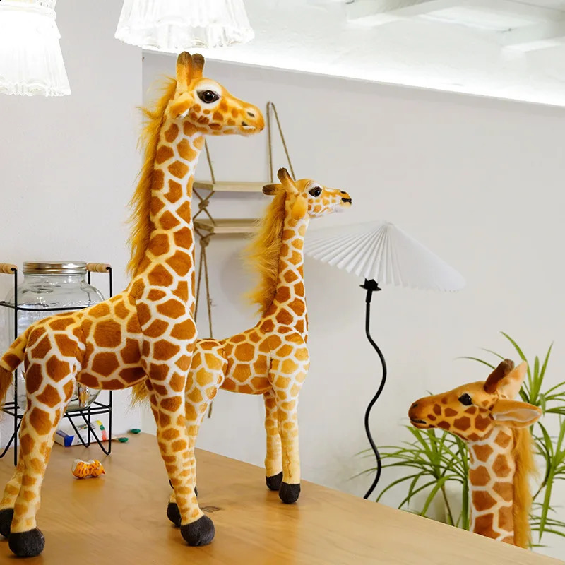 Énorme vraie vie girafe en peluche jouets mignons poupées d'animaux en peluche modèle de simulation douce de haute qualité cadeau d'anniversaire enfants chambre décor 240202