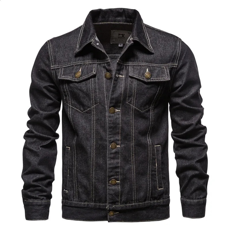 Primavera homens sólidos lapela denim jaquetas moda motocicleta jeans hommes fino ajuste algodão casual preto azul casacos 240201