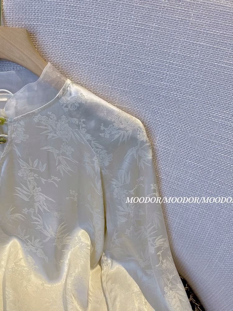 Nowy chiński sztuczny jedwabny jedwabny Jacquard White Shirt Kobiet niszowy Tang Costume Nation