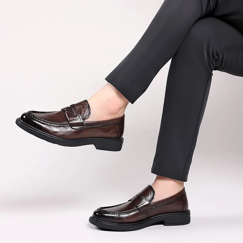 High-end Italiaans lederen slip-on heren Business Dress Square teen Britse slip-on formele casual loafer oxford schoenen bruiloft b