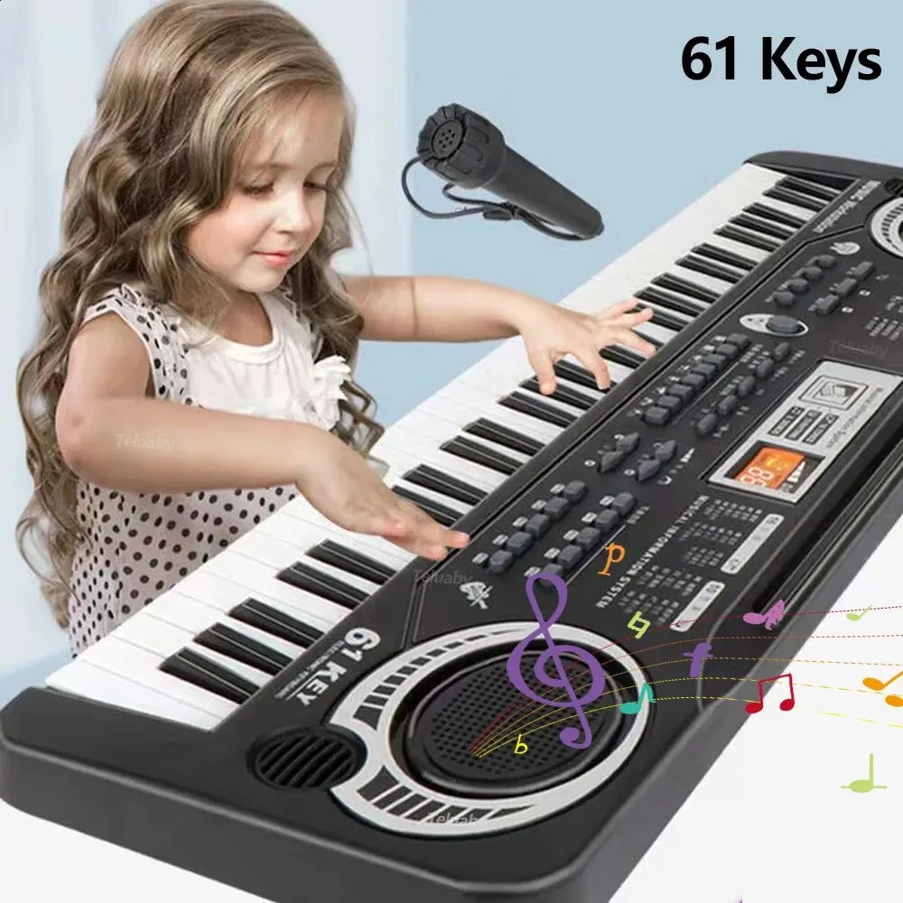 Kids Electronic Piano Keyboard Portable 61 37 Keys Organ with Microphone Education Toys Musical Instrument Gift for Child Begi 240131