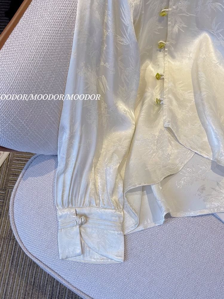 Nowy chiński sztuczny jedwabny jedwabny Jacquard White Shirt Kobiet niszowy Tang Costume Nation