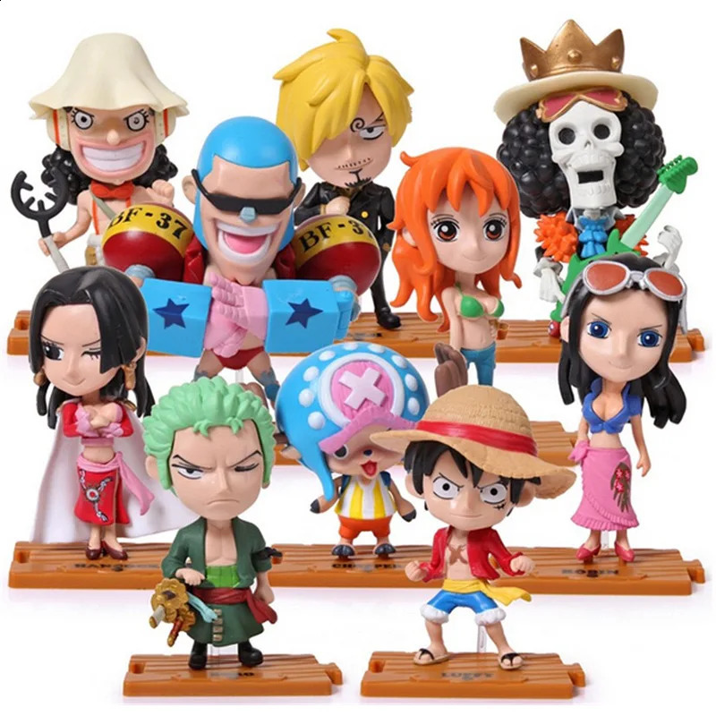 set Figura Kreskówka Kawaii Charakter Luffy Zoro Chopper Robin Frank Hancock Nami Figurine Model 240129