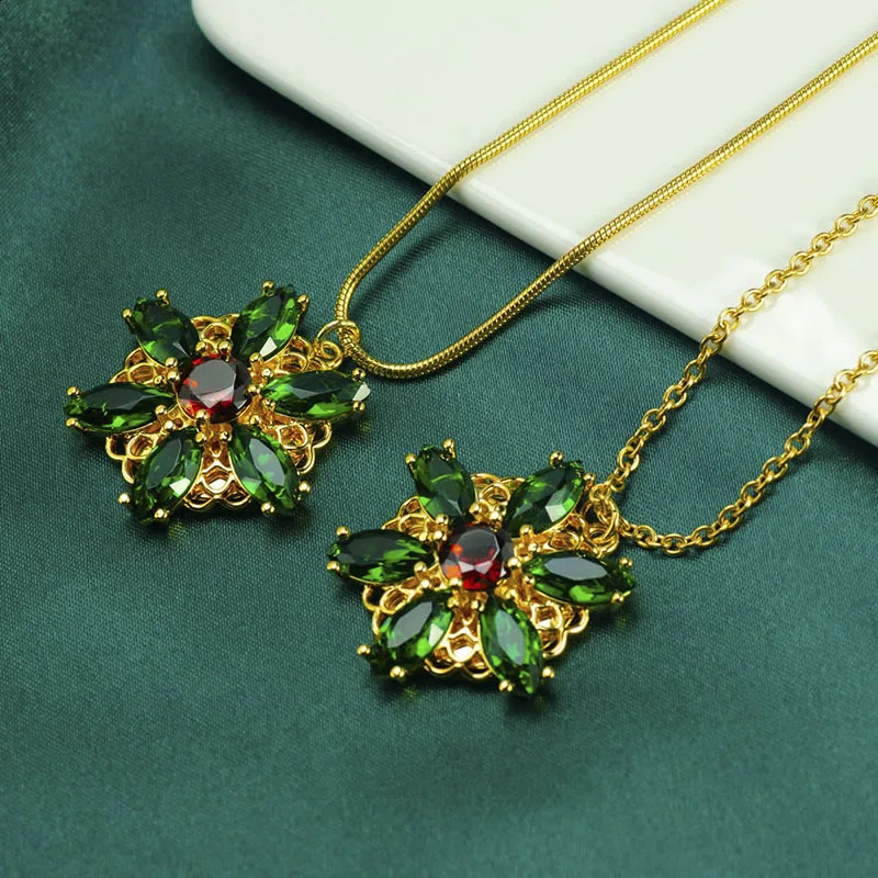 Valily Necklacetogether i Paris Emerald Stone Flower Necklace Lost Princess Inspired Pendant for Women 240202