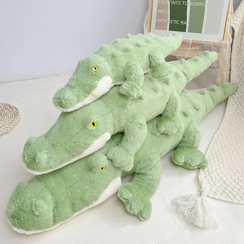 부드러운 플러시 장난감 푹신한 완전 박제 동물 베개 인형 정글 녹색 악어 소파 쿠션 어린이 생일 선물 240125